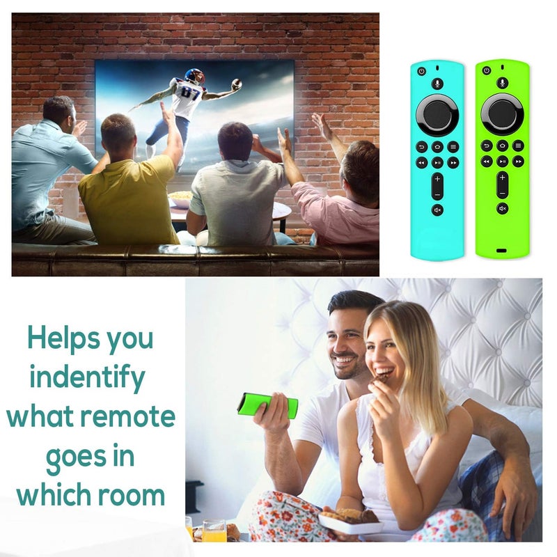 Wevove [عبوة 2] غلاف سيليكون لجهاز التحكم عن بُعد Firestick متوافق مع جهاز Firetv Stick 4K، غلاف جهاز التحكم عن بُعد Firetv، غلاف مضاد للصدمات وغير قابل للانزلاق (توهج أخضر وزرقاء سماوية غير متوهجة) - Image 5